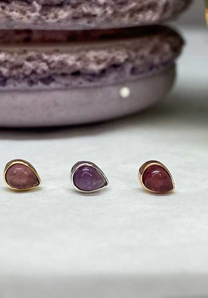 Buddha Jewelry Bezel Pear Rose Gold Amethyst 3mmx4mm Threadless
