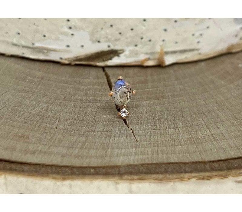 Buddha Jewelry Descendant Rose Gold Labradorite with Topaz Threadless