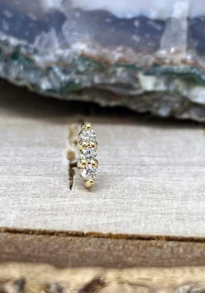 Buddha Jewelry Mishka 3 Yellow Gold with White CZ 1mm Threadless