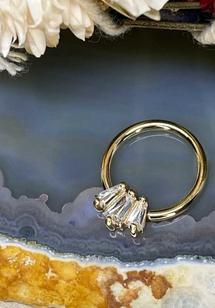Buddha Jewelry Organics Gemma Trios Yellow Gold with White CZ 16g 3/8" Seam Ring