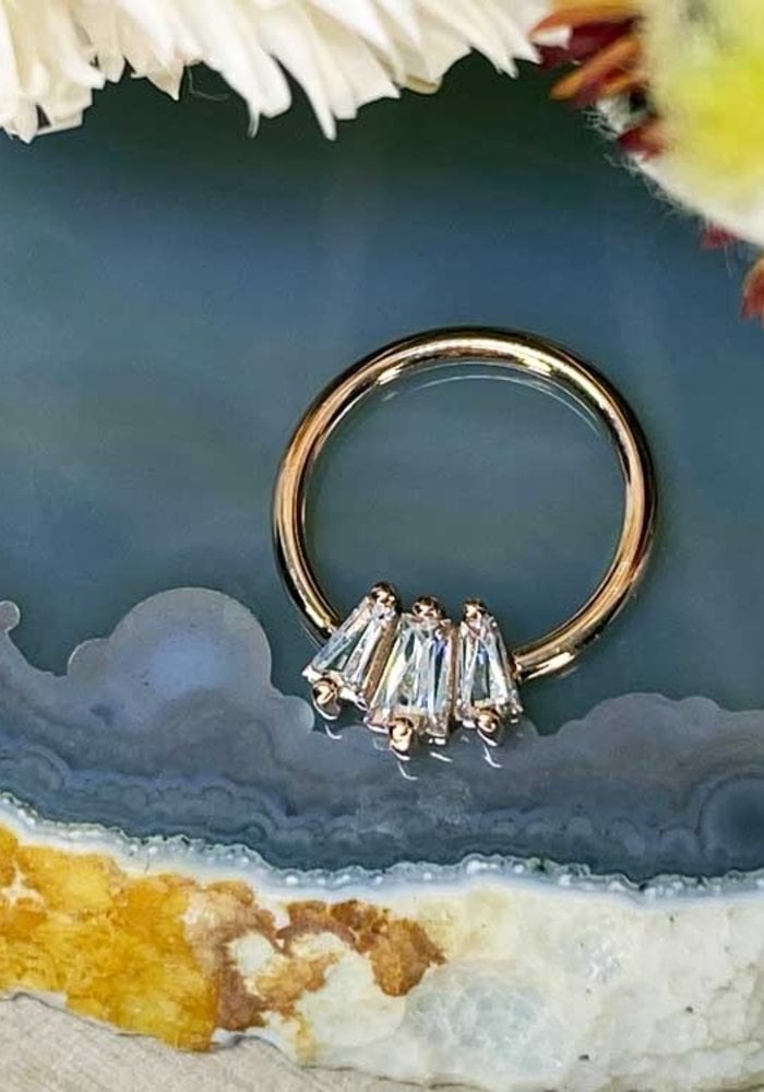 Buddha Jewelry Organics Gemma Trios Rose Gold with White CZ 16g 3/8" Seam Ring