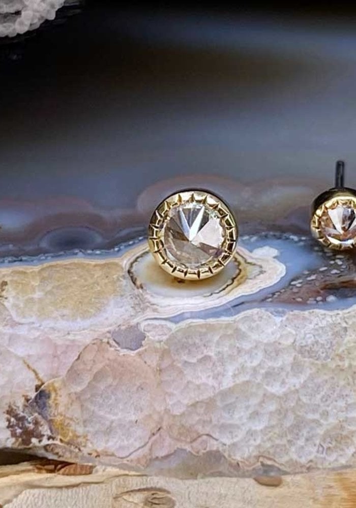 Buddha Jewelry Millgrain Reverse Set CZ Yellow Gold Threadless