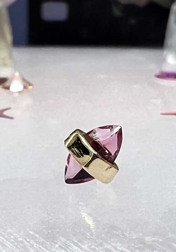 Pupil Hall Crystalized Mini 14k Yellow Gold Genuine Pink Topaz Threadless