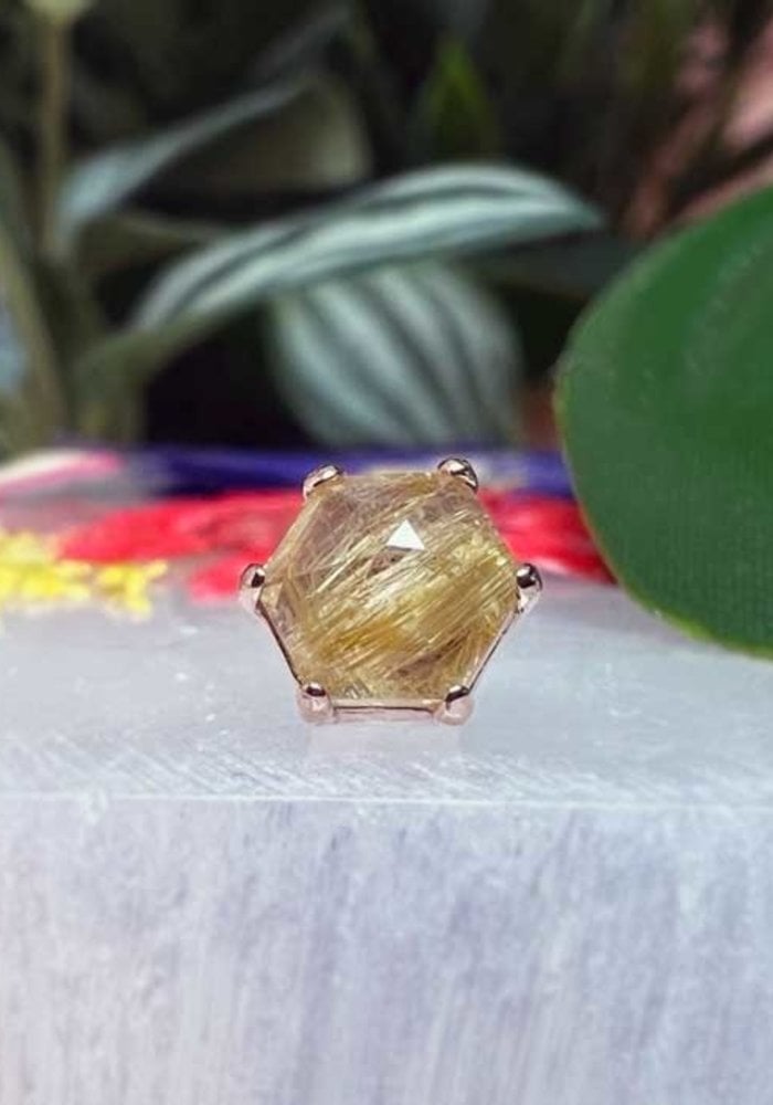 Pupil Hall Family Ghost 14k Rose Gold Genuine Golden Rutilated Quartz Threadless