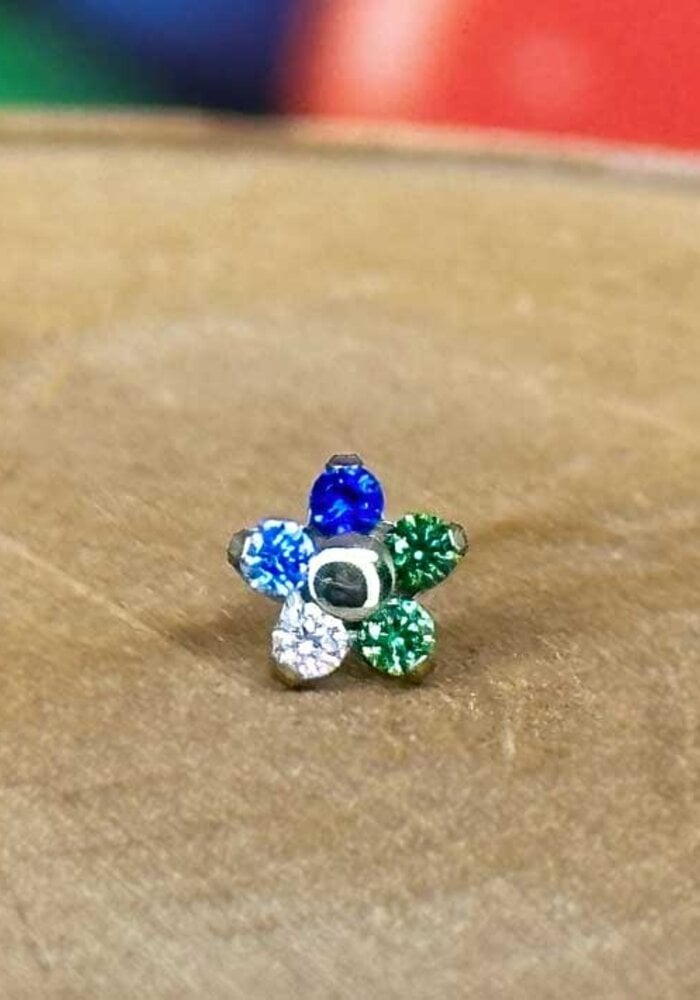 Neometal Flower Titanium 5 gem Pride Flag 1.5mm threadless