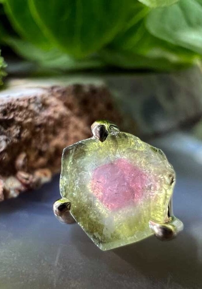 Modern Mood Freeform 14k Yellow Gold Watermelon Tourmaline Slice Rough Threadless End