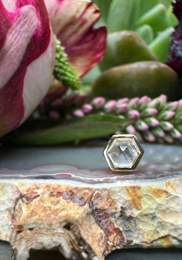 Modern Mood Hexagon 14k Yellow Gold with Bezel Set Rose Cut Moonstone 3mm Threadless End