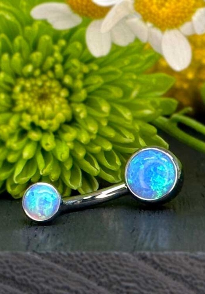 Industrial Strength Navel Curve Cabochon Sky Blue Opal 14g 7/16" 4mm x 6mm Threaded