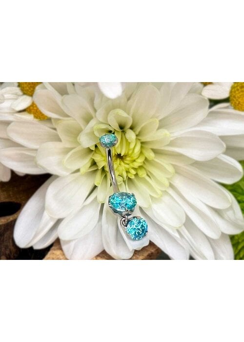 Intrinsic Body Intrinsic Brilliant Cut Navel Curve Mint Green CZ 4mm x 6mm with 4mm Charm Dangle 14g 7/16" Threaded