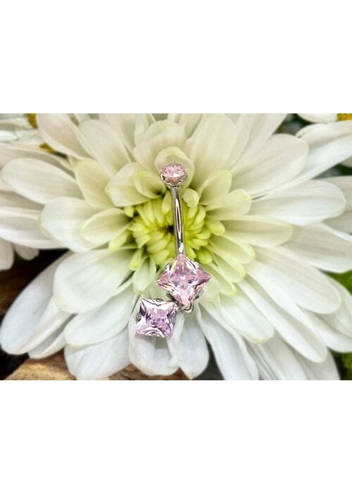 Intrinsic Body Intrinsic Princess Cut Navel Curve Pink CZ 4mm x 8mm with 6mm Princess Cut Charm Dangle 14g 7/16" Threaded
