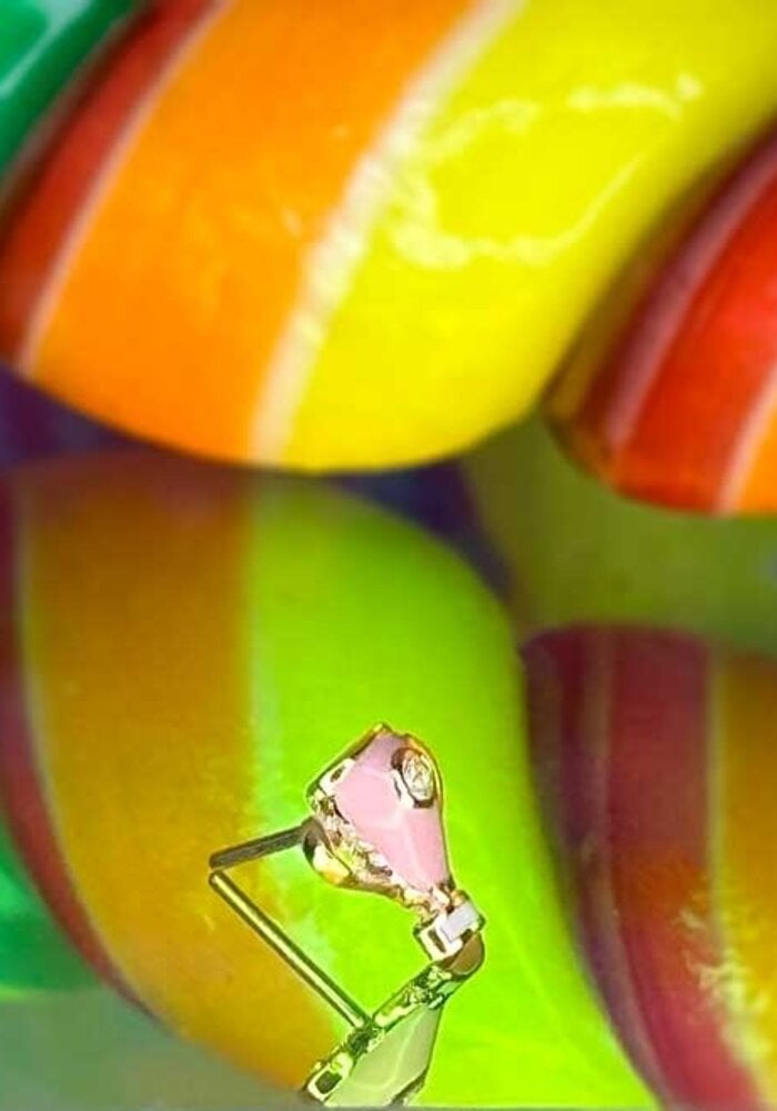 Pupil Hall Rooting 4 U Yellow Gold Sapphire Bubblegum Pink & White Enamel Threadless