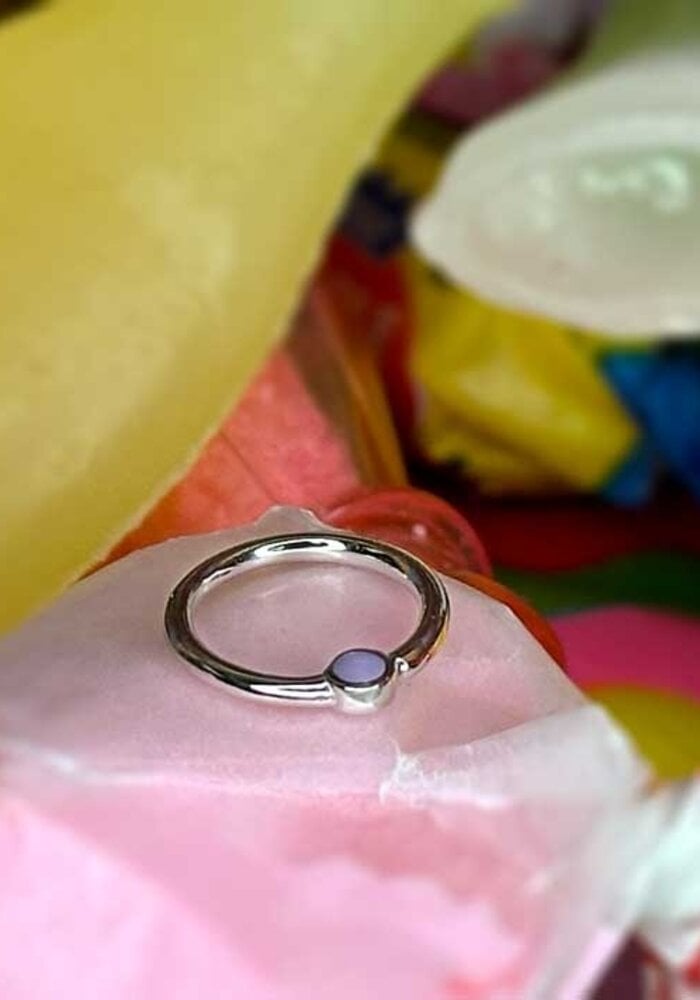 Pupil Hall Held Captive White Gold Lilac Enamel 16g 5/16” Seam Ring