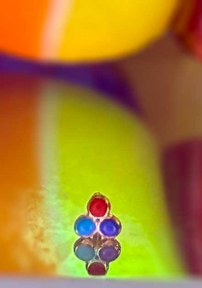 Pupil Hall Tri Me Yellow Gold Cyan/Turquoise/Red Enamel 2.25mm Threadless