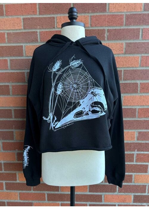 Mom's Bird Skull & Spider by Susan Crofts Black Crop Hoodie