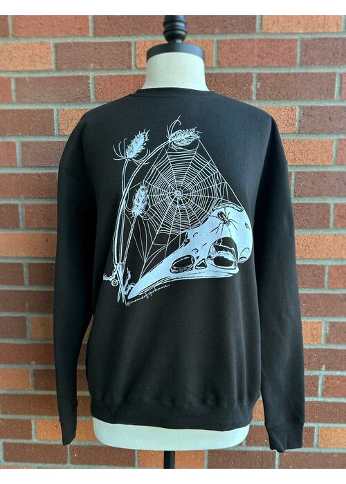 Mom's Bird Skull & Spider by Susan Crofts Black Crewneck Sweatshirt