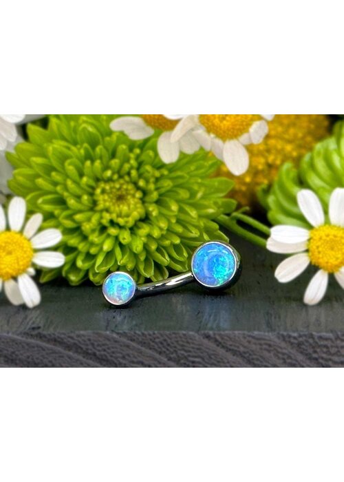 Industrial Strength Industrial Strength Navel Curve Ti Bezel Cab Sky Blue Opal 4mm x 6mm 14g Threaded
