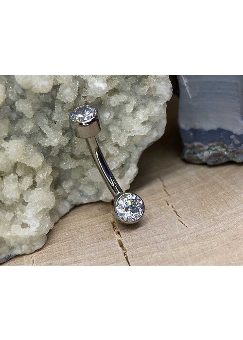 Anatometal Anatometal Navel Curve Ti Bezel White CZ 4mm x 4mm 14g Threaded