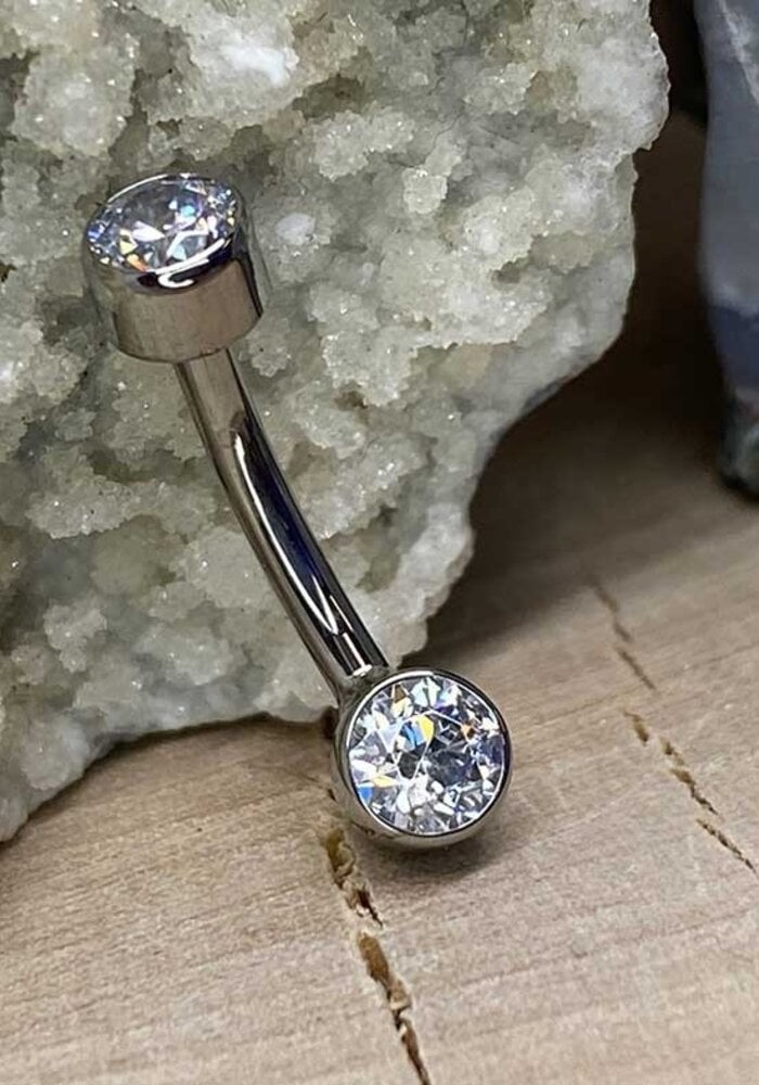 Anatometal Navel Curve Ti Bezel White CZ 4mm x 4mm 14g Threaded